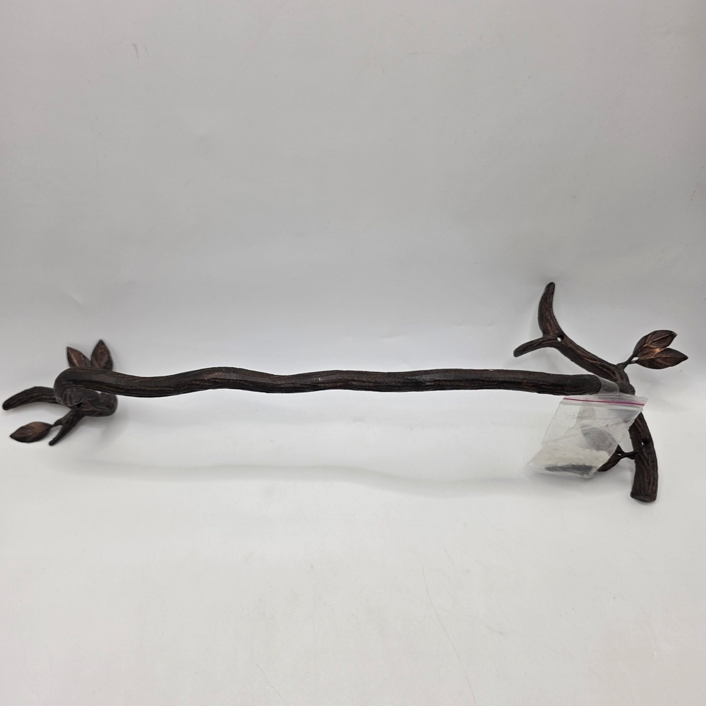 Cast Iron Tree Branch Towel Rack Leaf Accents Rustic Cabin Nature Wall Mount Bar